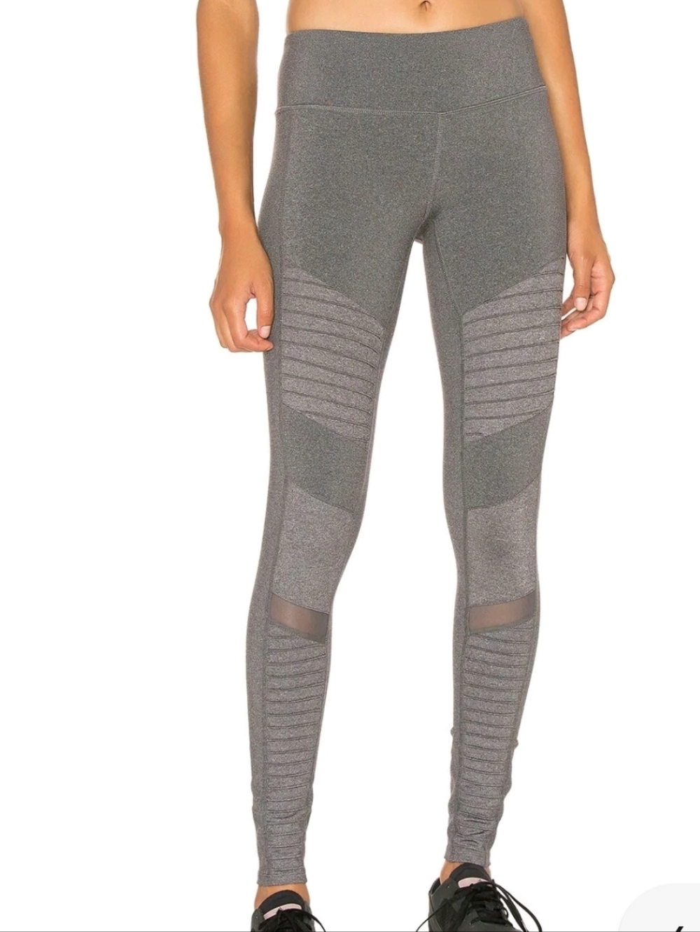 Alo Yoga Low Waist Moto Ribbed Mesh Panel Leggings Gray Size XS - Picture 2 of 13